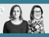 zwei Porträts in S/W auf grauem Hintergrund, dunkelgrün umrahmt, zwei Frauen, s sind Isabel Klempa, Copywriter bei PINK CARROTS Communications, und Vanessa Schneider, Executive Client Service Director und Mitglied der Geschäftsleitung von Pink Carrots