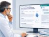 Ein Arzt liest an einem Computer eine medizinische Fachinformation; daneben ist ein Chatbot geöffnet.
